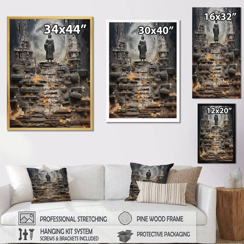 Designart "Grey Buddhism Buddhas Footprints II" Buddhism Wall Art Prints Bed Bath & Beyond